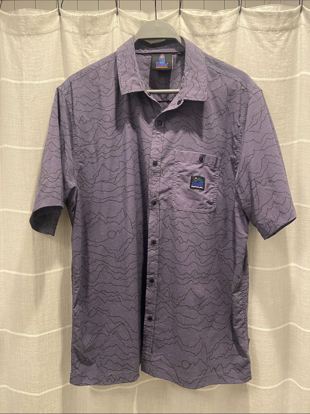 Rip Curl Purple Short-Sleeve Button-Down Sun Shirt with Subtle Wave Print